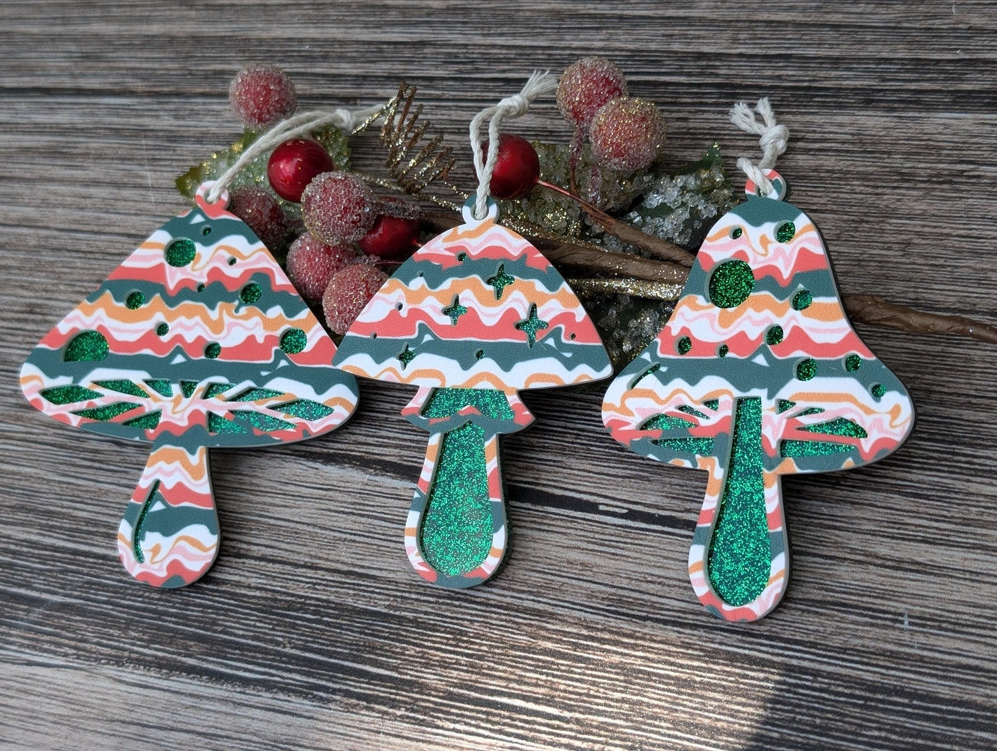 Set of 3 Mushroom Ornaments