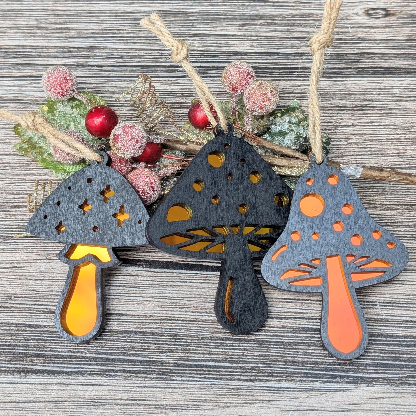 Set of 3 Mushroom Ornaments