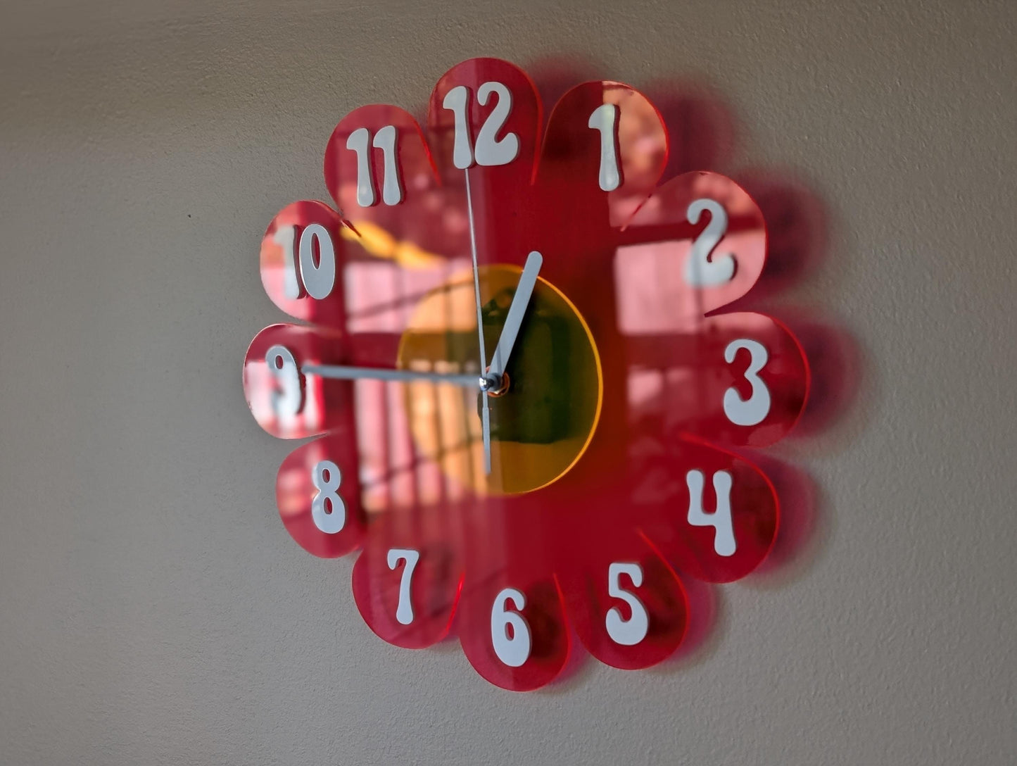 Blacklight UV Retro Vintage 1970s Inspired Daisy Wall Clock - Funky Wall Clock - Retro Clock- Nursery Clock - Kitchen Clock Hot Pink Clock