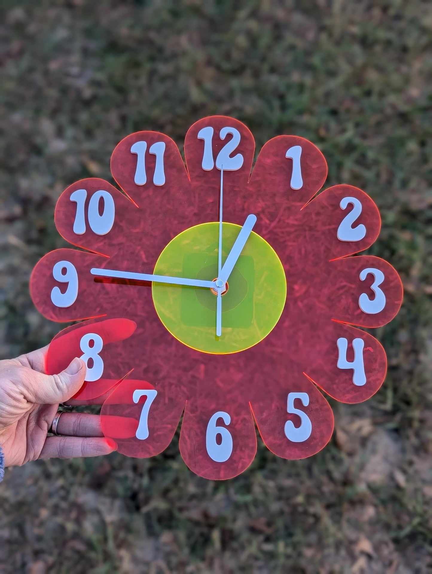 Blacklight UV Retro Vintage 1970s Inspired Daisy Wall Clock - Funky Wall Clock - Retro Clock- Nursery Clock - Kitchen Clock Hot Pink Clock