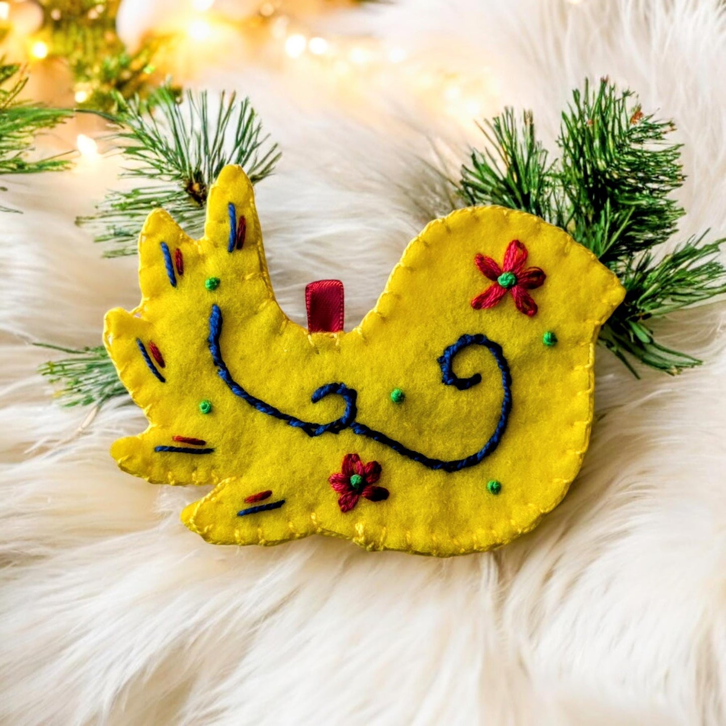 Custom Embroidered Bird Christmas Ornament - Hand embroidered Heirloom Ornament - hygge Ornament - Floral Embroidered Ornament