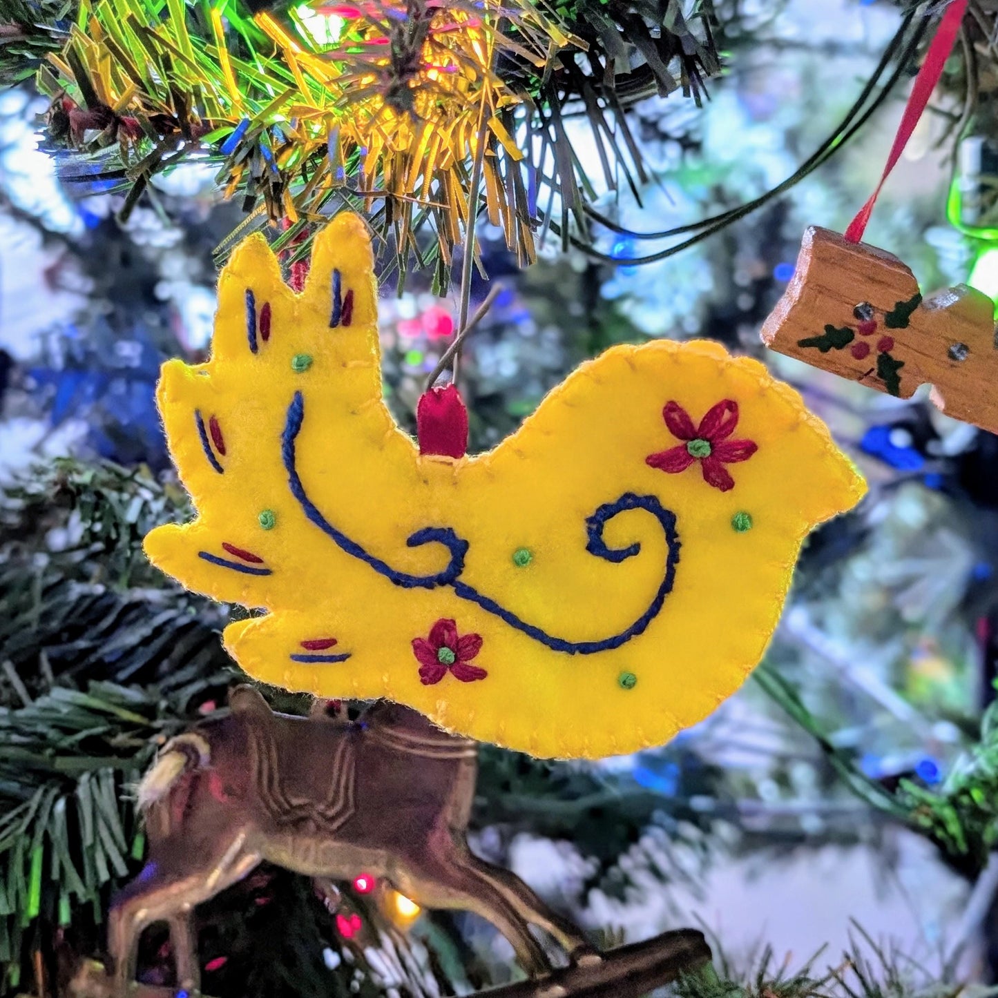 Custom Embroidered Bird Christmas Ornament - Hand embroidered Heirloom Ornament - hygge Ornament - Floral Embroidered Ornament