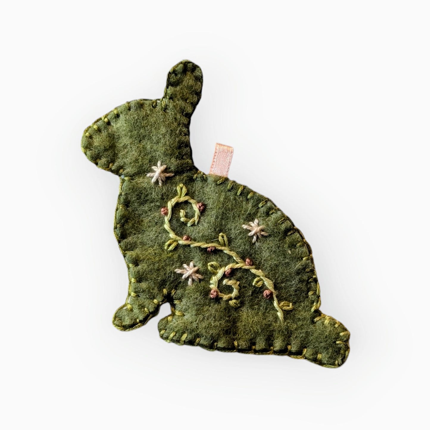 Scandinavian Embroidered Rabbit Christmas Ornament - Hand embroidered Heirloom Ornament - Hygge Ornament - Floral Embroidered Ornament