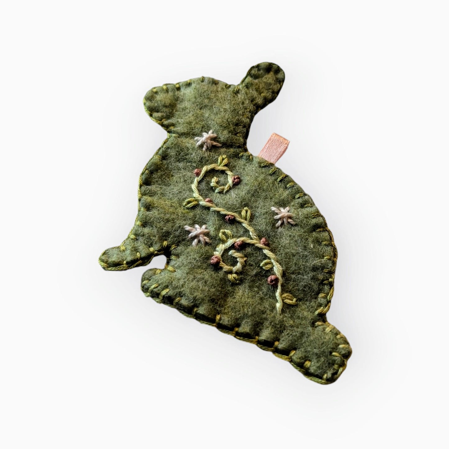 Scandinavian Embroidered Rabbit Christmas Ornament - Hand embroidered Heirloom Ornament - Hygge Ornament - Floral Embroidered Ornament