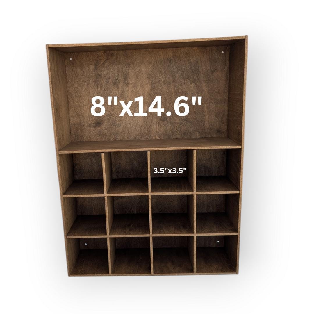 13 Compartment Wooden Display Shelf - 3.5x3.5 - Trinket Shelf - Curio Cabinet