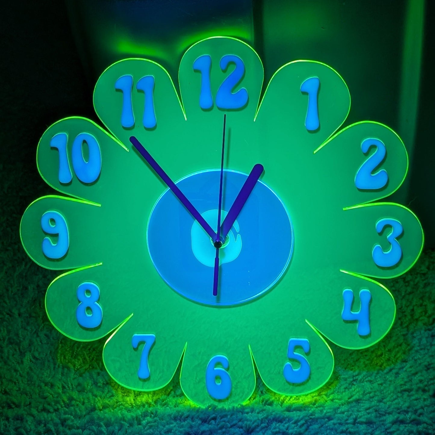 Blacklight Green Daisy Clock