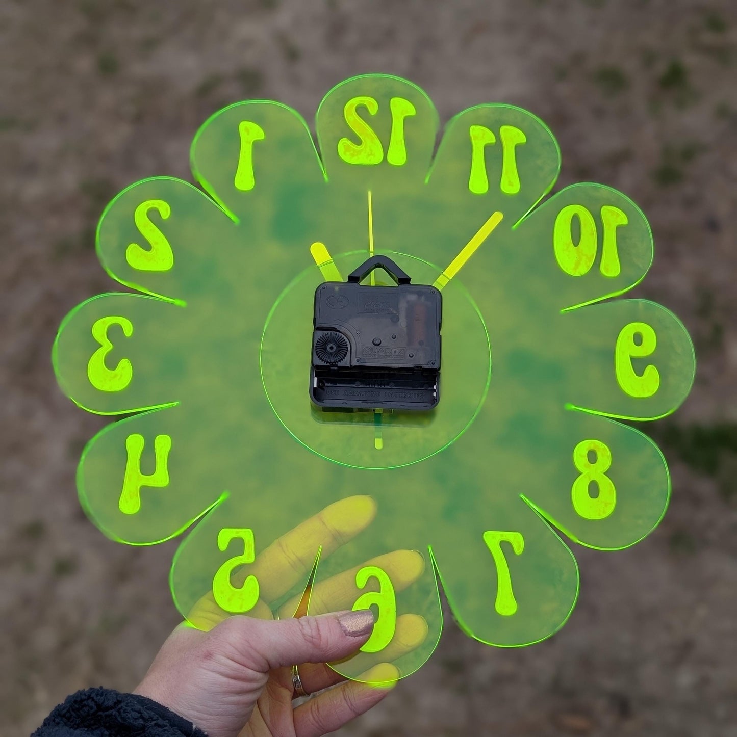 Blacklight Green Daisy Clock