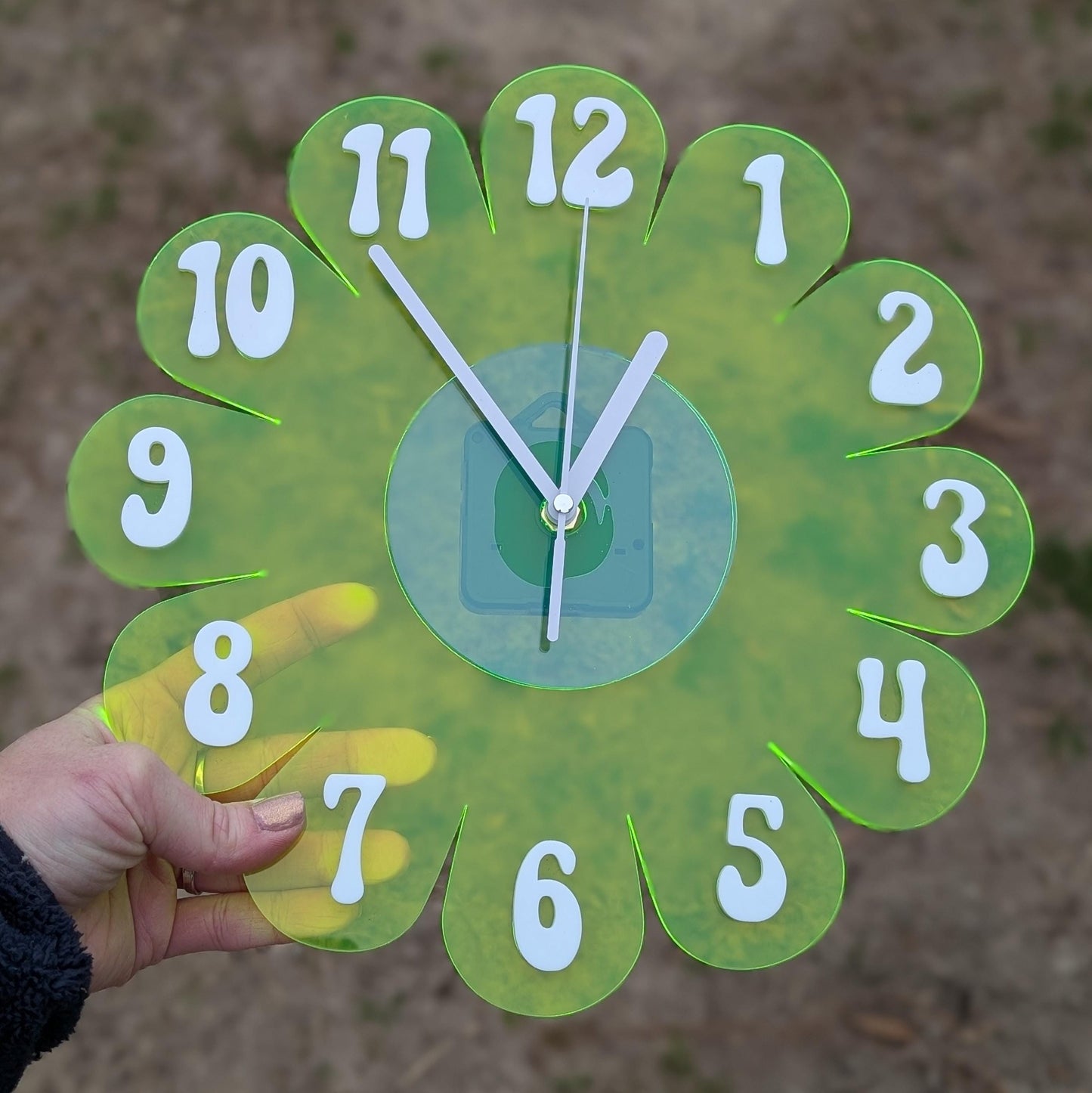 Blacklight Green Daisy Clock