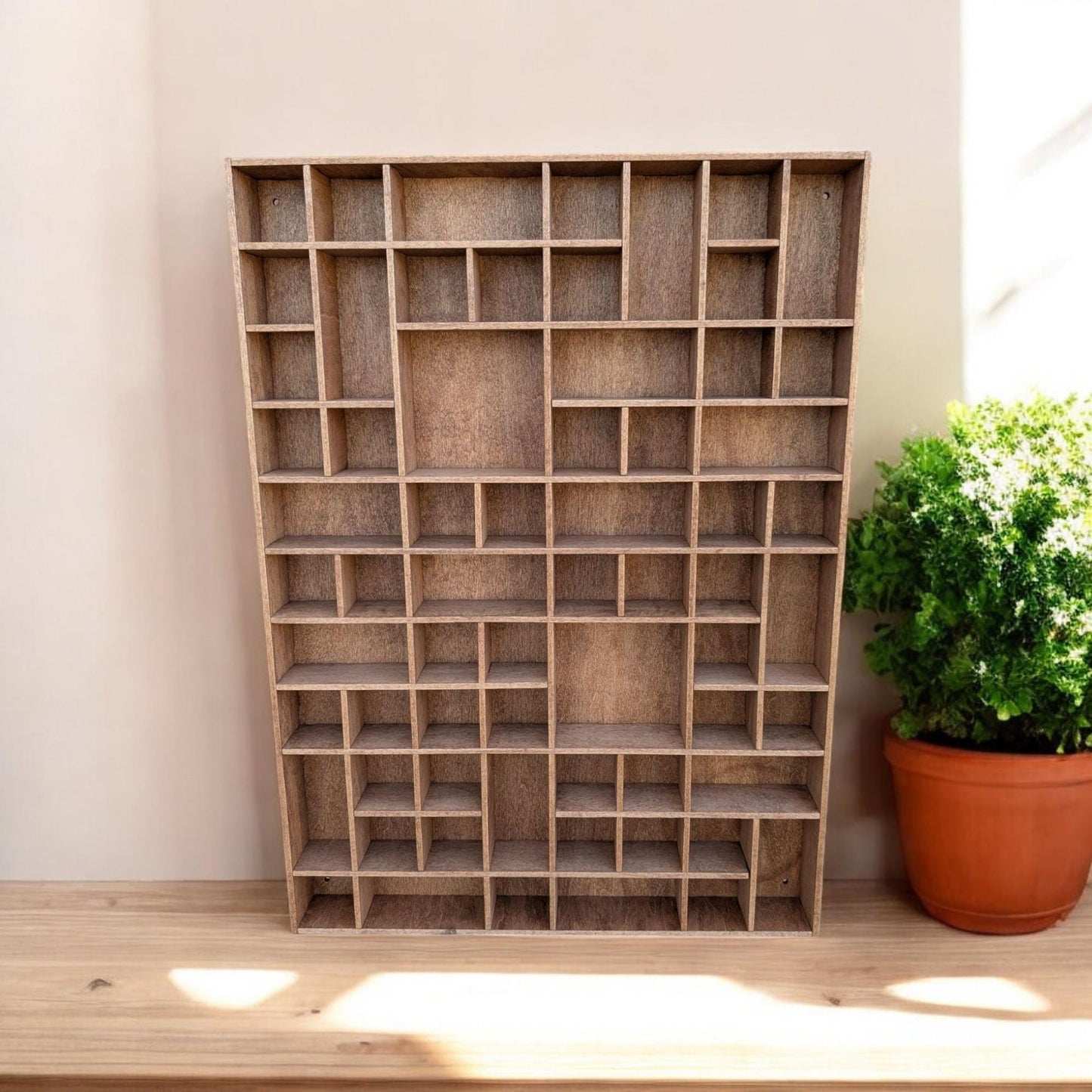 Multi Compartment Wooden Display Shelf-Crystal Display Shelf-Curio Cabinet- Knick Knack Display - Printer Tray -Figure Organizer Display #