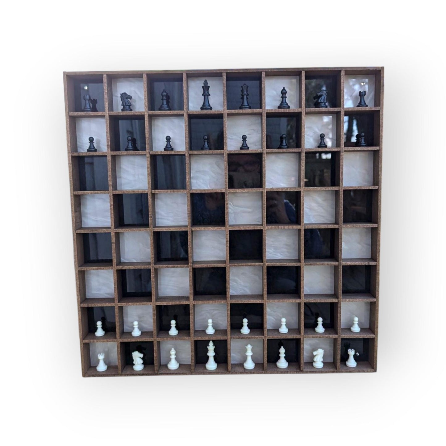 Wall mounted Chess Board Shadowbox- Standing Chess - Trinket Shelf - Curio Cabinet