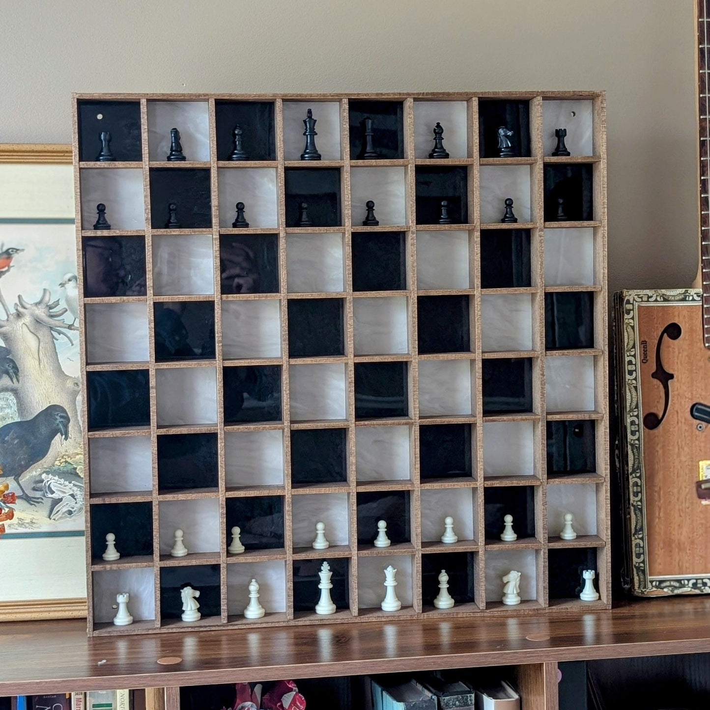 Wall mounted Chess Board Shadowbox- Standing Chess - Trinket Shelf - Curio Cabinet
