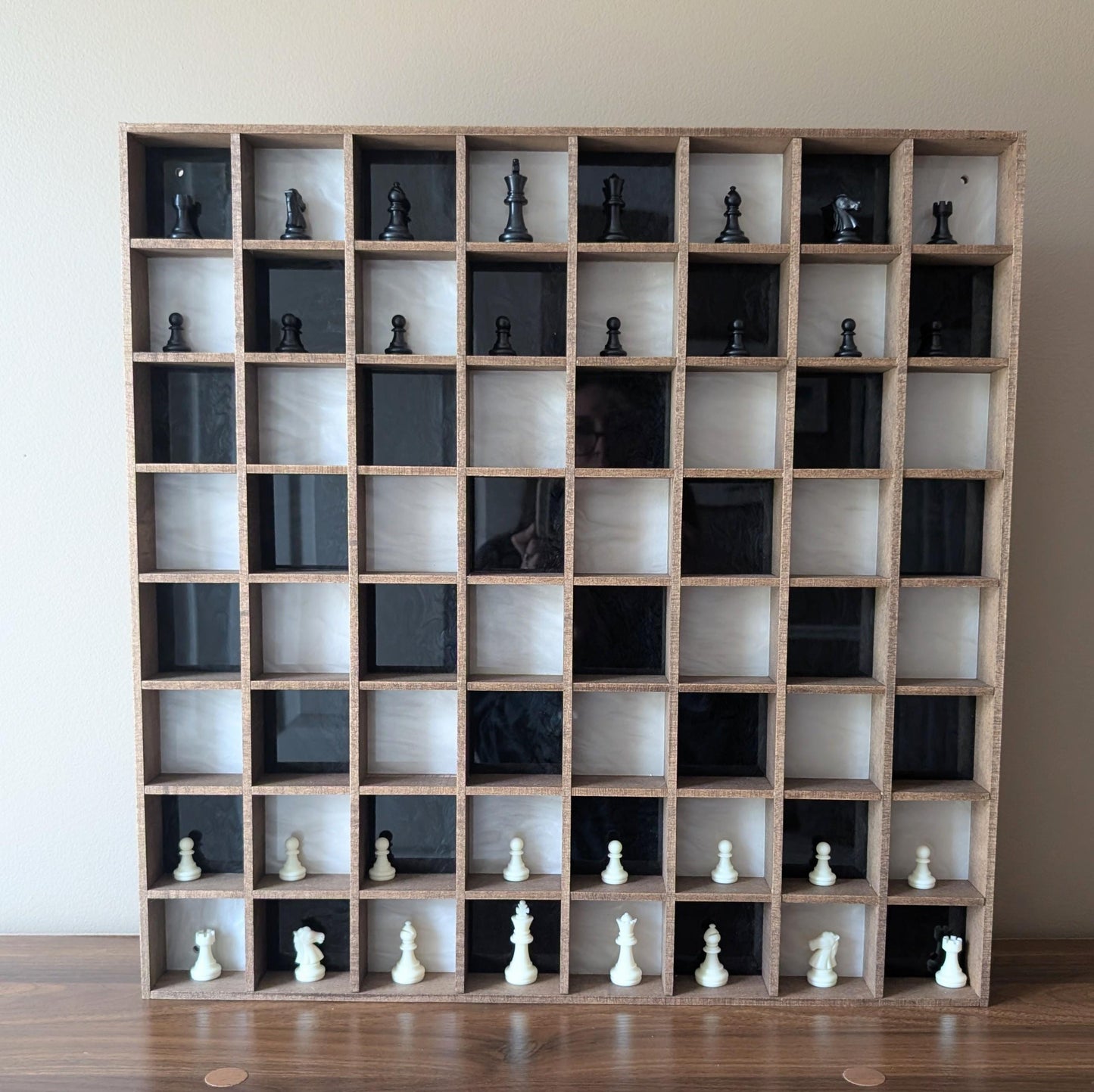 Wall mounted Chess Board Shadowbox- Standing Chess -Novelty Game Board - Gift for Him -Wooden Chess Board - Man Cave Decor -Miniature Chess