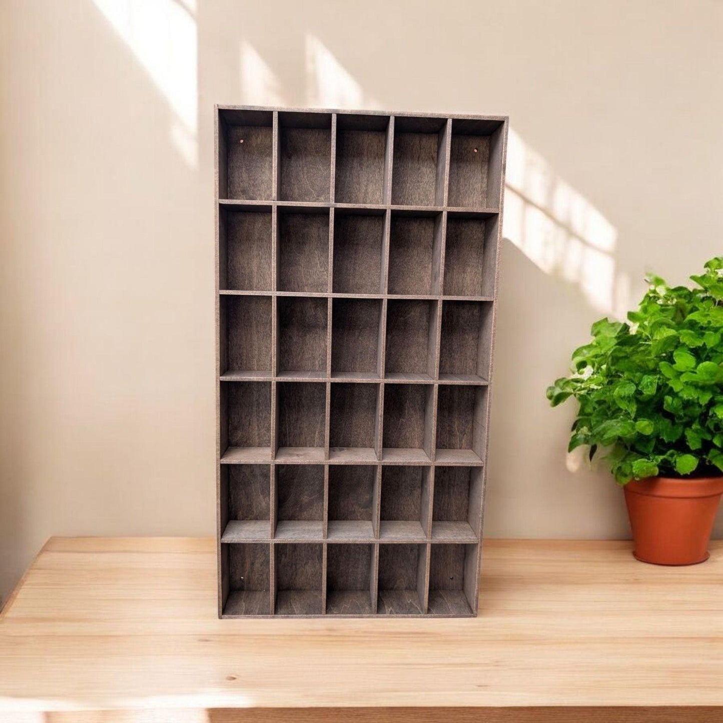 30 Compartment Wooden Display Shelf - 4x2.5 - Trinket Shelf - Curio Cabinet