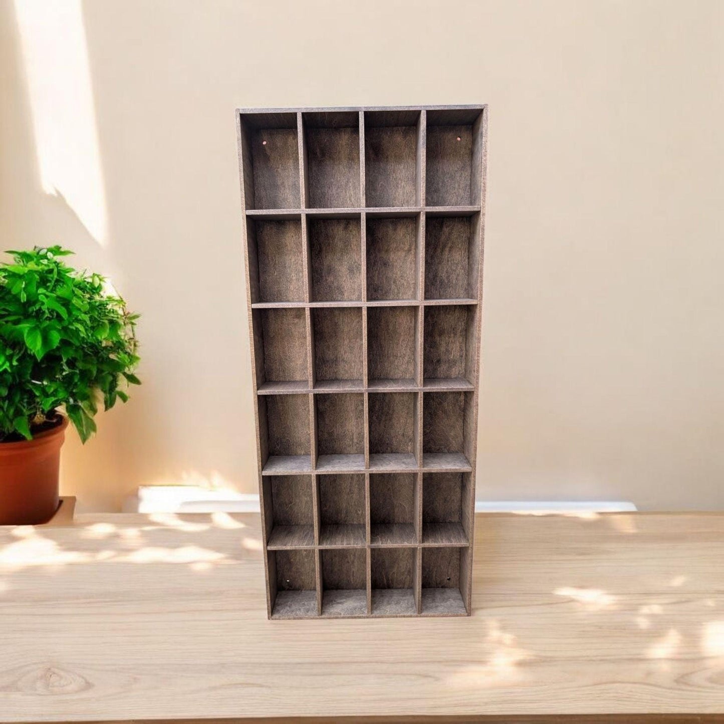 24 Compartment Wooden Display Shelf - 4x2.5 - Trinket Shelf - Curio Cabinet