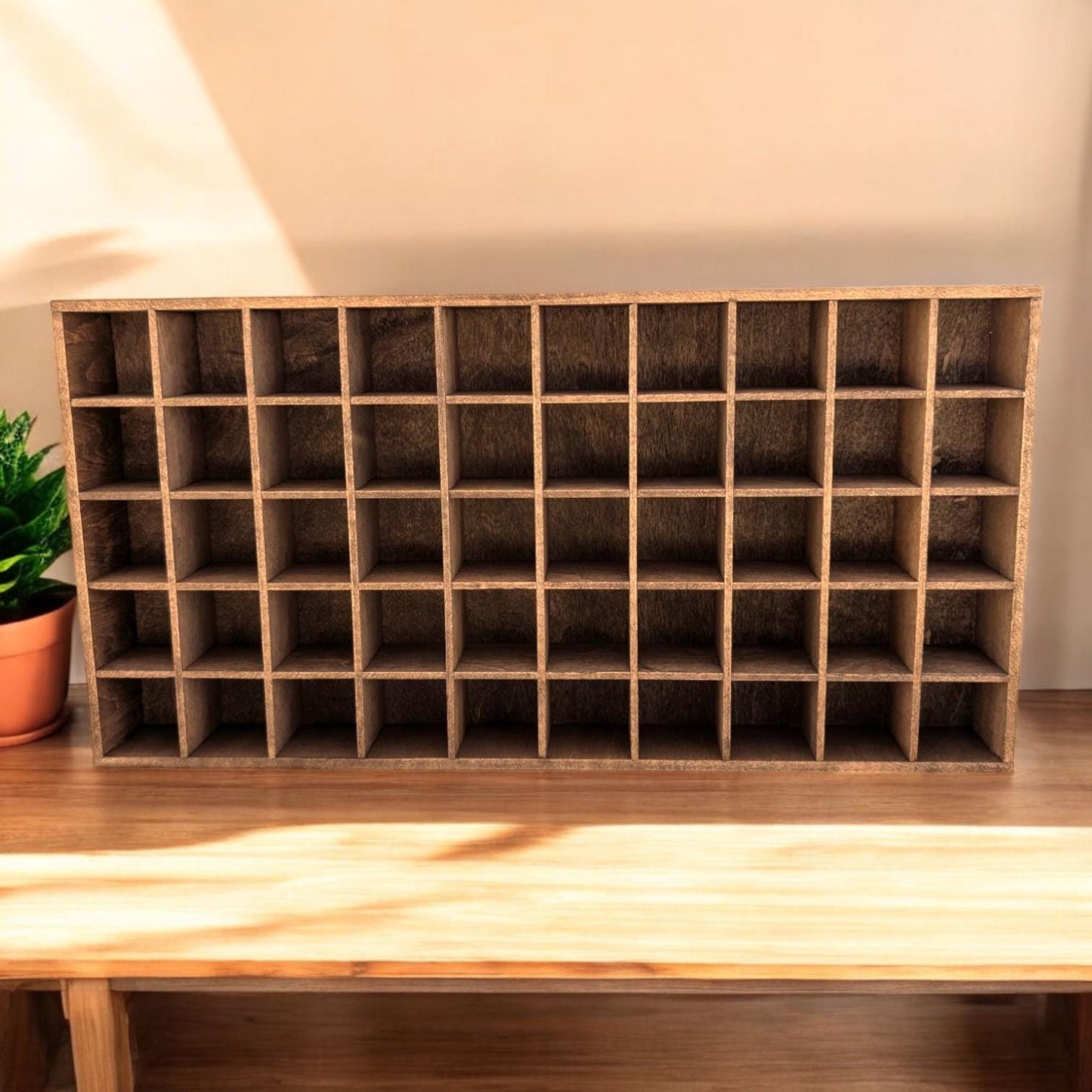50 Compartment Wooden Display Shelf - 1.5x1.5 - Trinket Shelf - Curio Cabinet