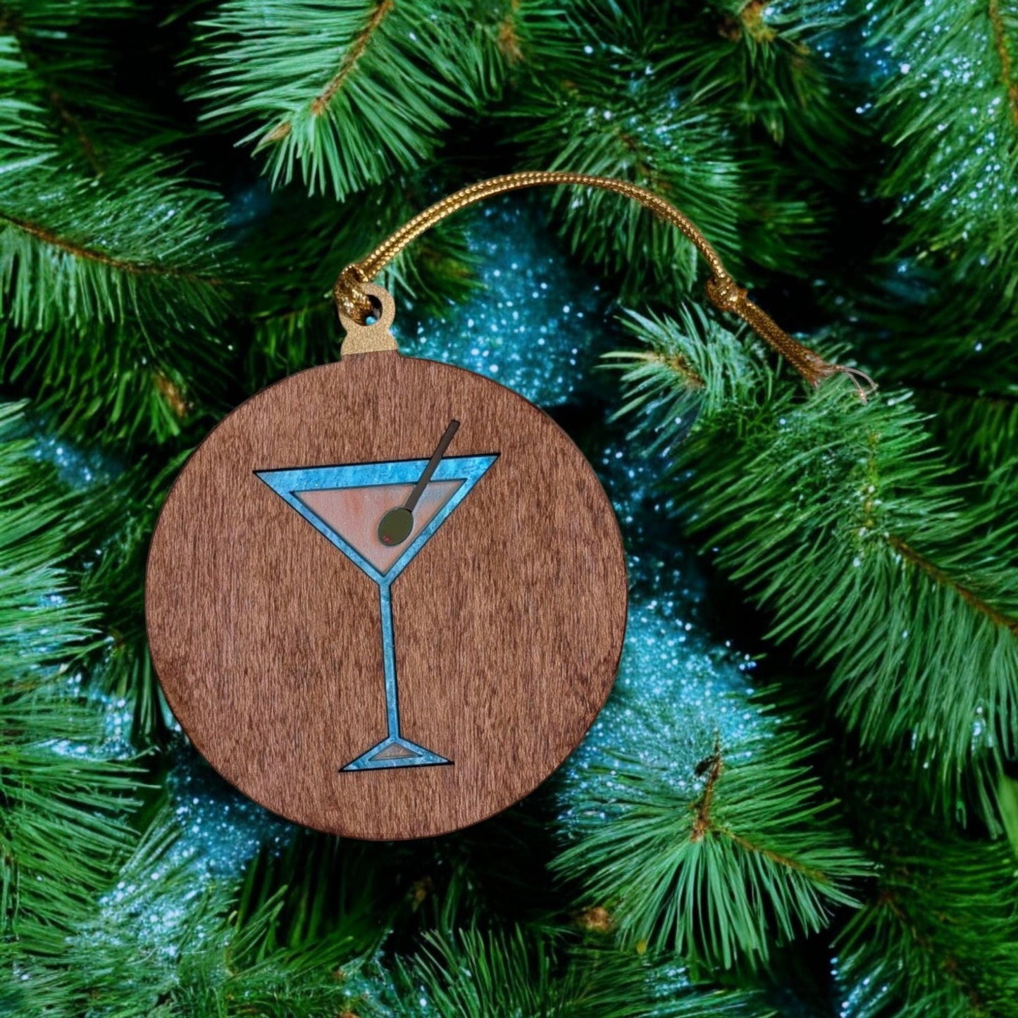 Custom Retro Martini Glass Christmas Ornament - Mid Century Modern Acrylic Inlay Ornament -Family Memory- Alcohol Gift Atomic Thank You Gift