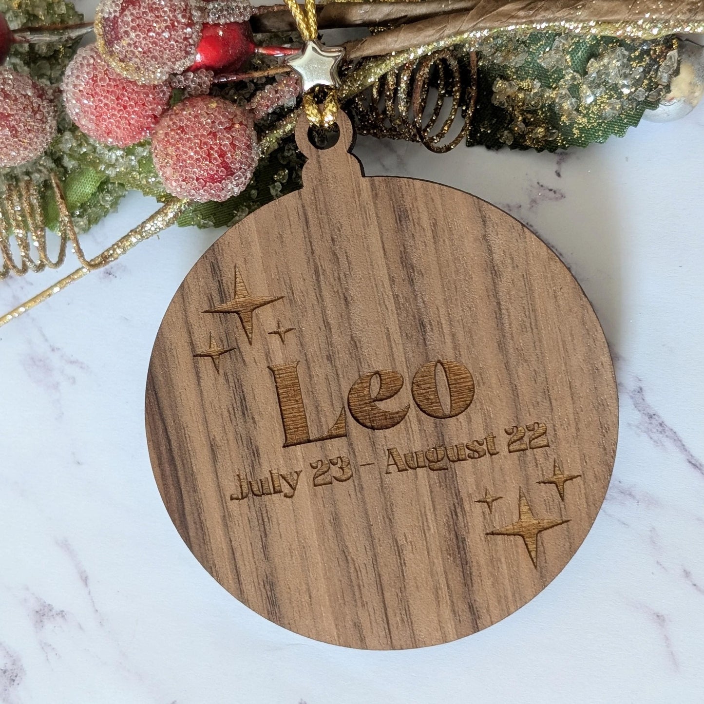 Personalized Leo Ornament | Walnut & Acrylic Zodiac Christmas Gift