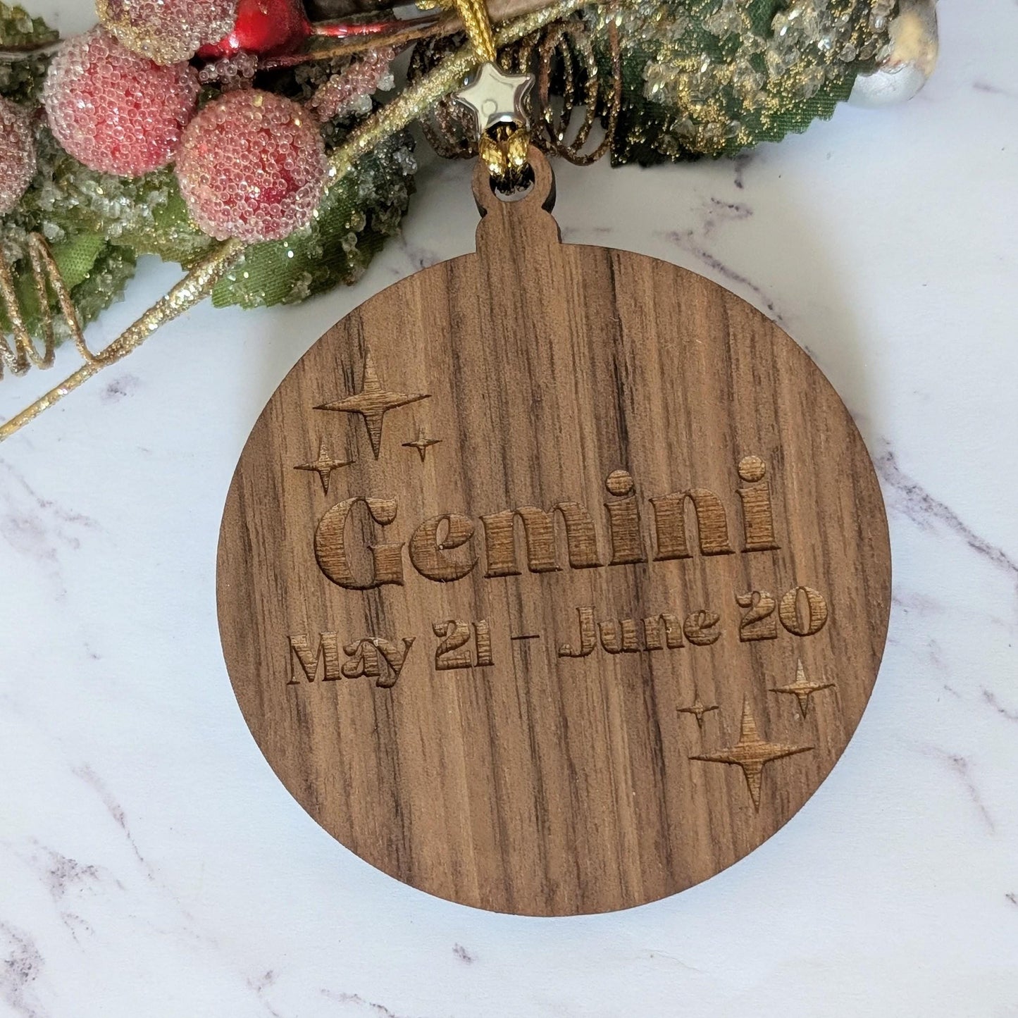 Personalized Gemini Ornament | Walnut & Acrylic Zodiac Christmas Gift