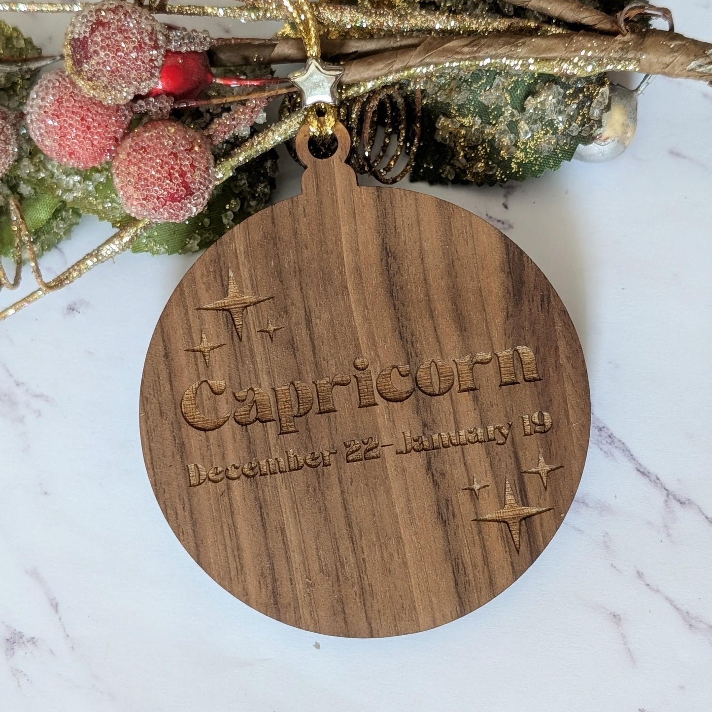 Personalized Capricorn Ornament | Walnut & Acrylic Zodiac Christmas Gift