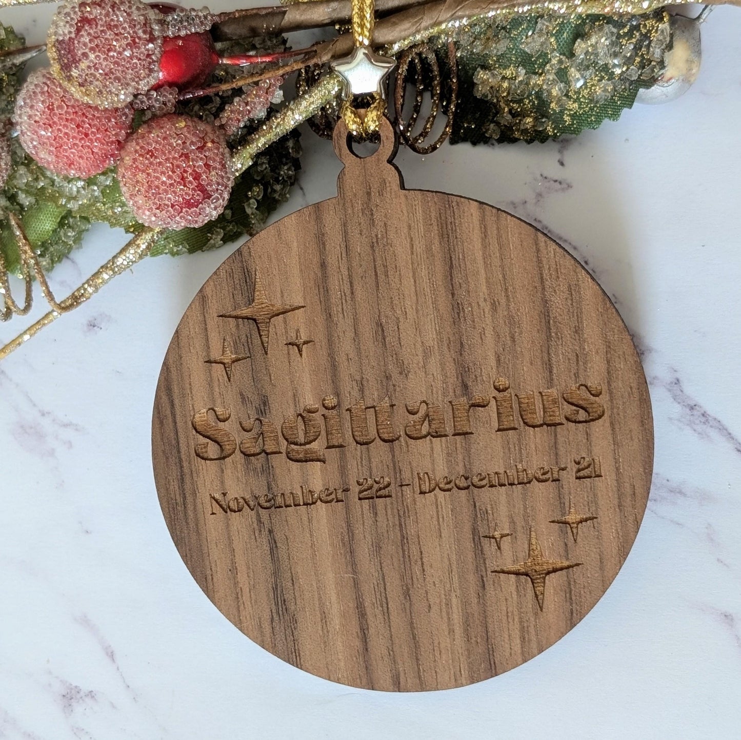 Personalized Sagittarius Ornament | Walnut & Acrylic Zodiac Christmas Gift
