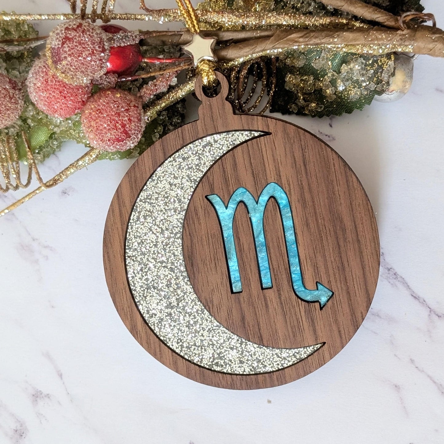 Personalized Scorpio Ornament | Walnut & Acrylic Zodiac Christmas Gift