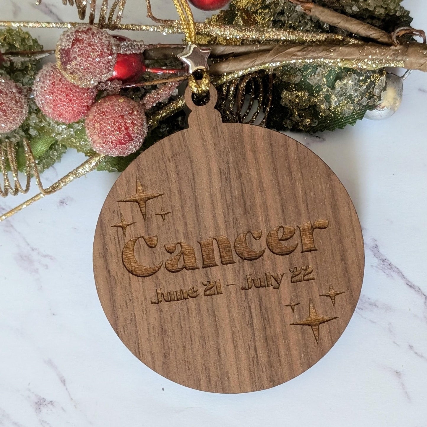 Personalized Cancer Ornament | Walnut & Acrylic Zodiac Christmas Gift