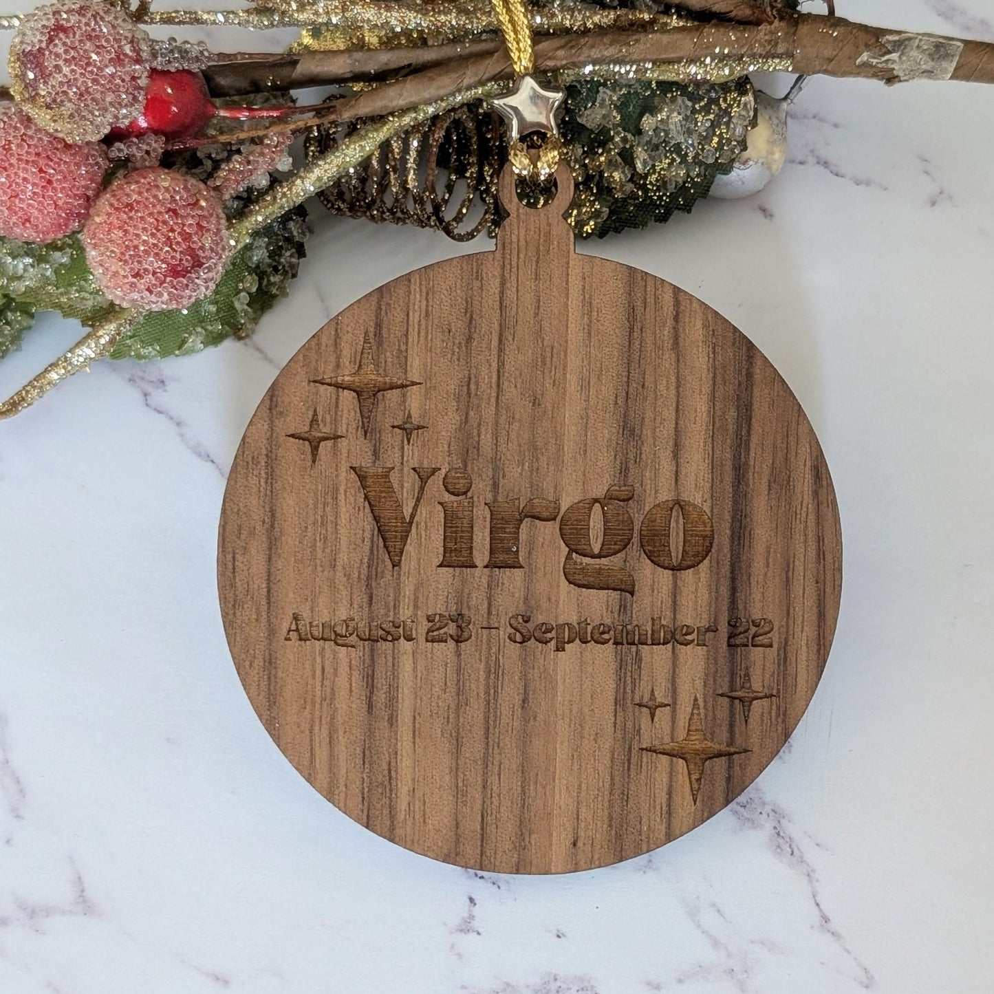 Personalized Virgo Ornament | Walnut & Acrylic Zodiac Christmas Gift