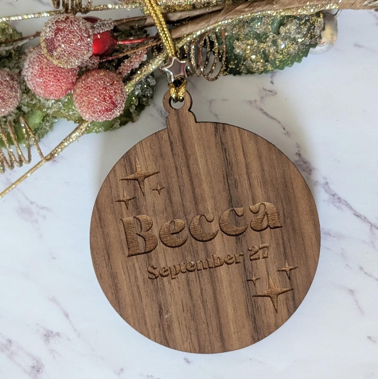 Personalized Aquarius Ornament | Walnut & Acrylic Zodiac Christmas Gift