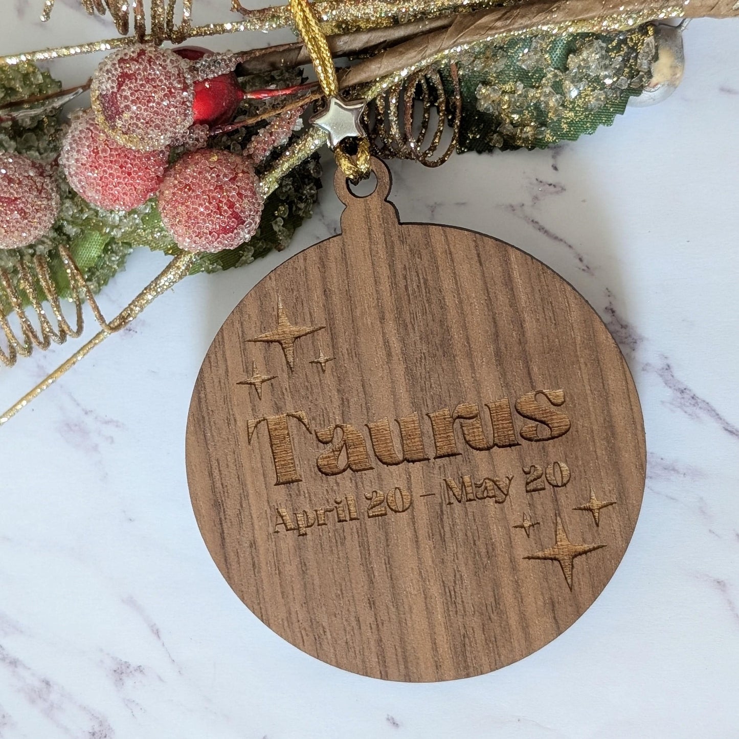 Personalized Taurus Ornament | Walnut & Acrylic Zodiac Christmas Gift