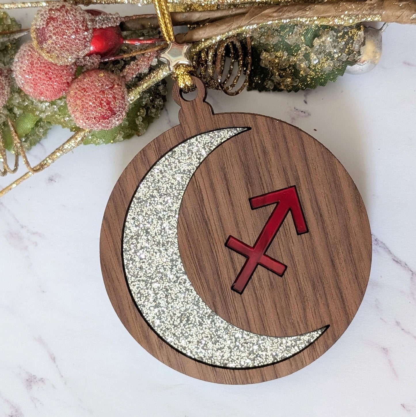 Personalized Sagittarius Ornament | Walnut & Acrylic Zodiac Christmas Gift