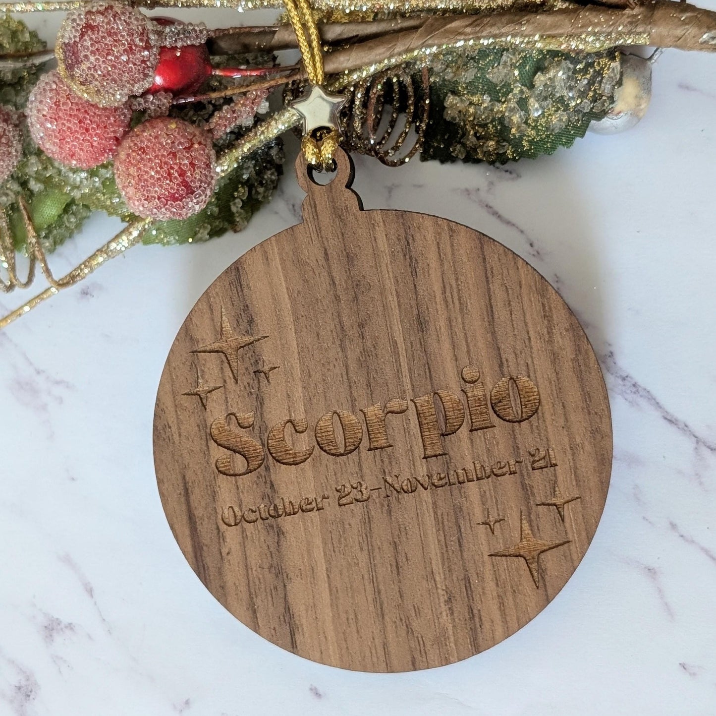 Personalized Scorpio Ornament | Walnut & Acrylic Zodiac Christmas Gift