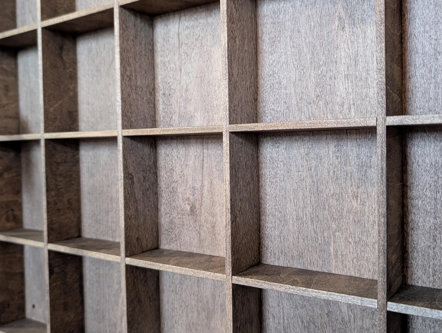 20 Compartment Wooden Display Shelf - 3.75x3.75 - Trinket Shelf - Curio Cabinet