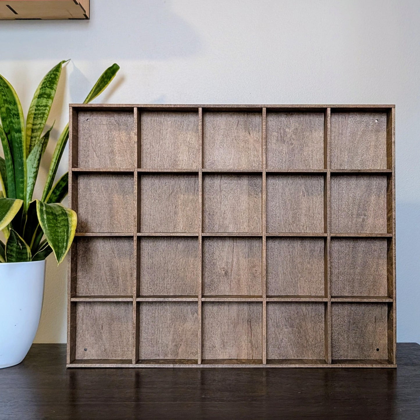20 Compartment Wooden Display Shelf - 3.75x3.75 - Trinket Shelf - Curio Cabinet