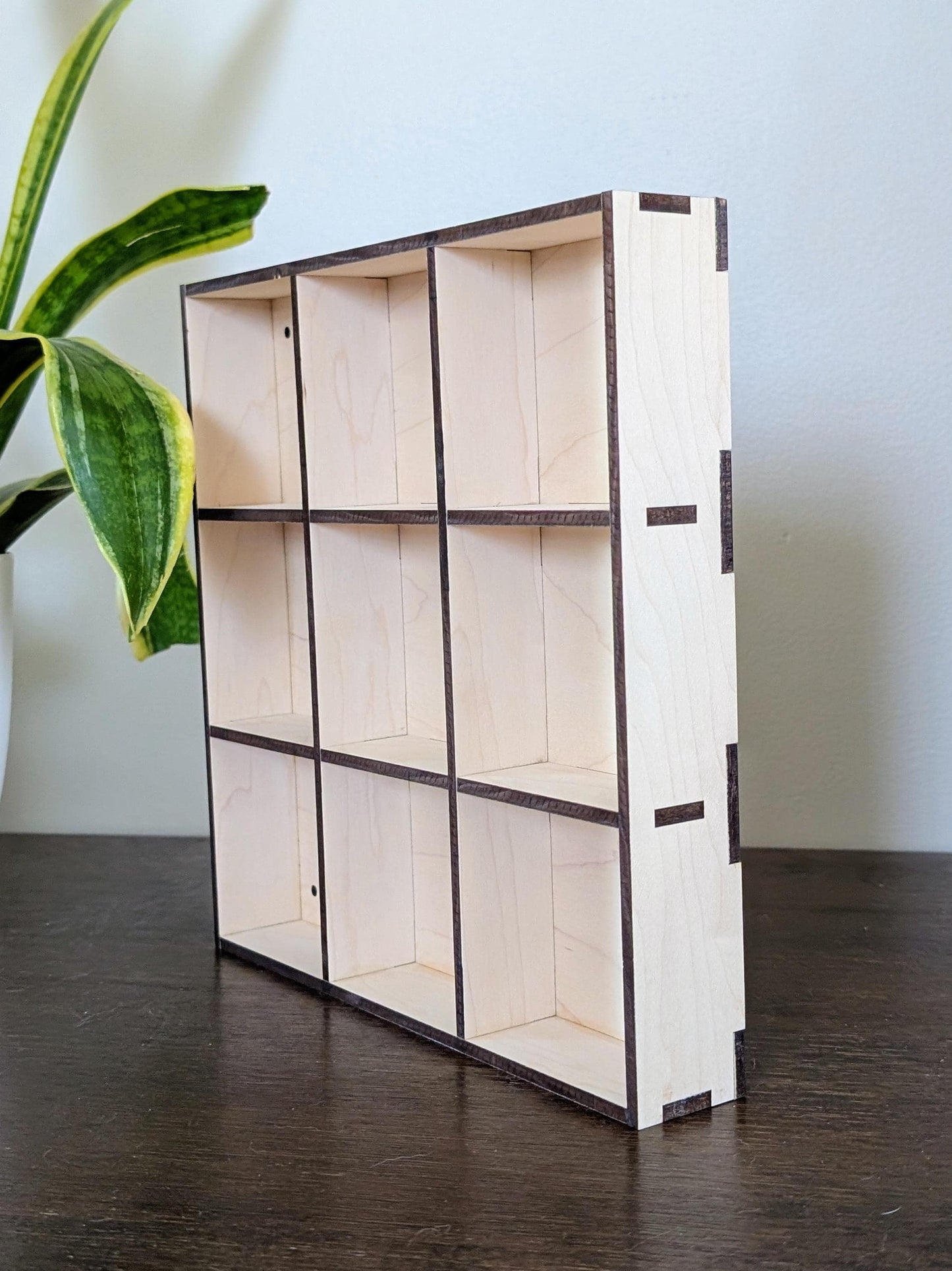 9 Compartment Wooden Display Shelf - 3.25x3.25 - Trinket Shelf - Curio Cabinet