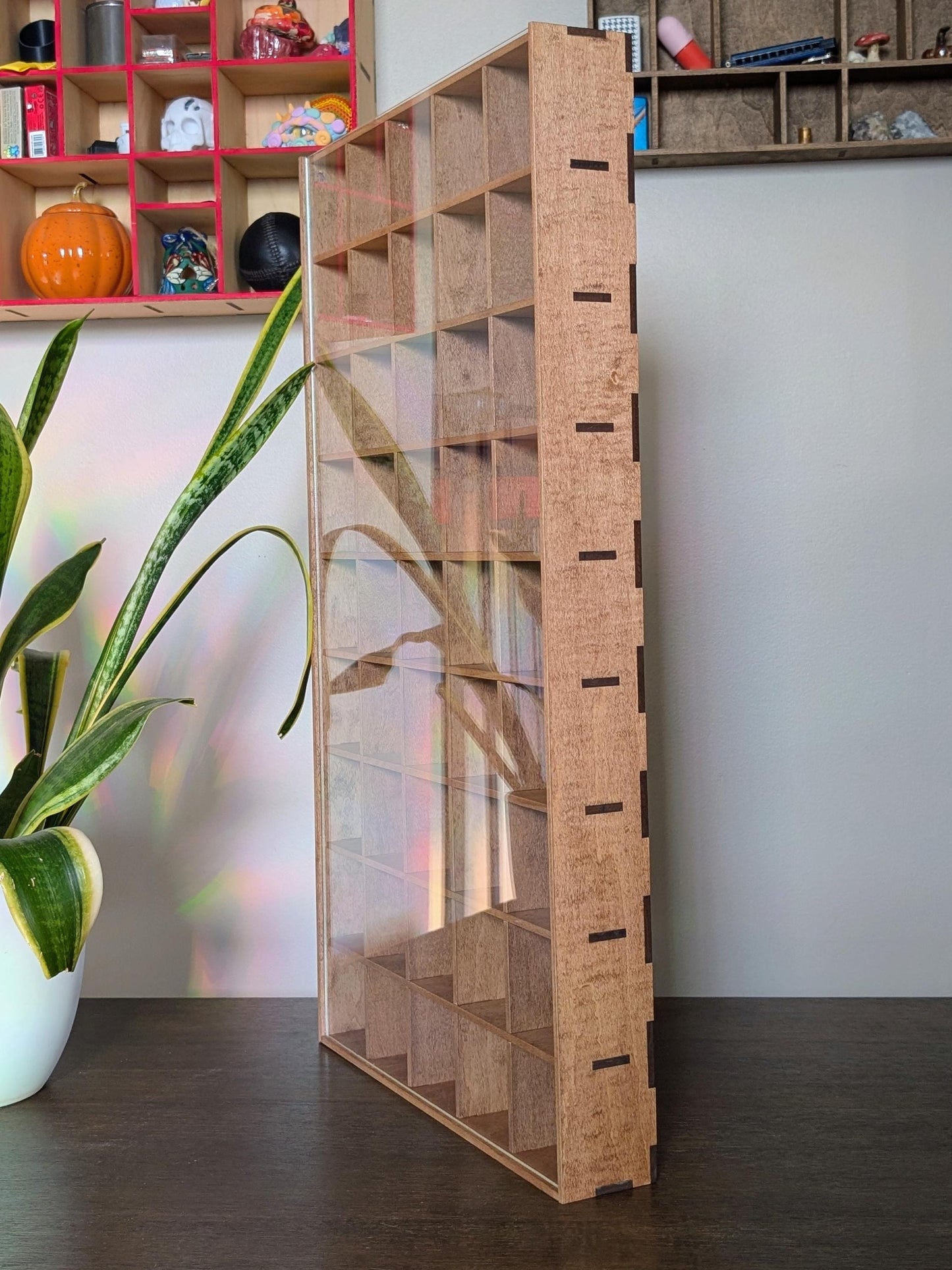 45 Compartment Wooden Display Shelf - 2.75x2.75 - Trinket Shelf - Curio Cabinet