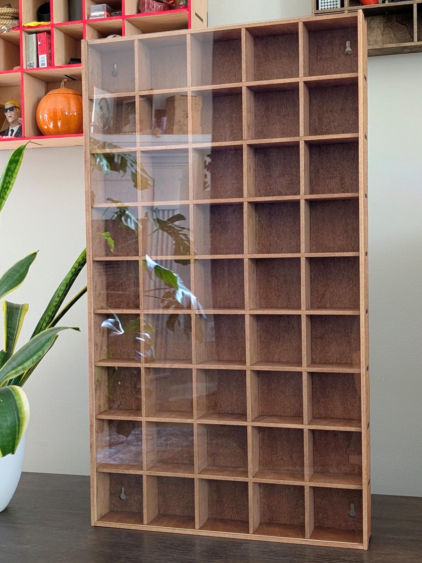 45 Compartment Wooden Display Shelf - 2.75x2.75 - Trinket Shelf - Curio Cabinet