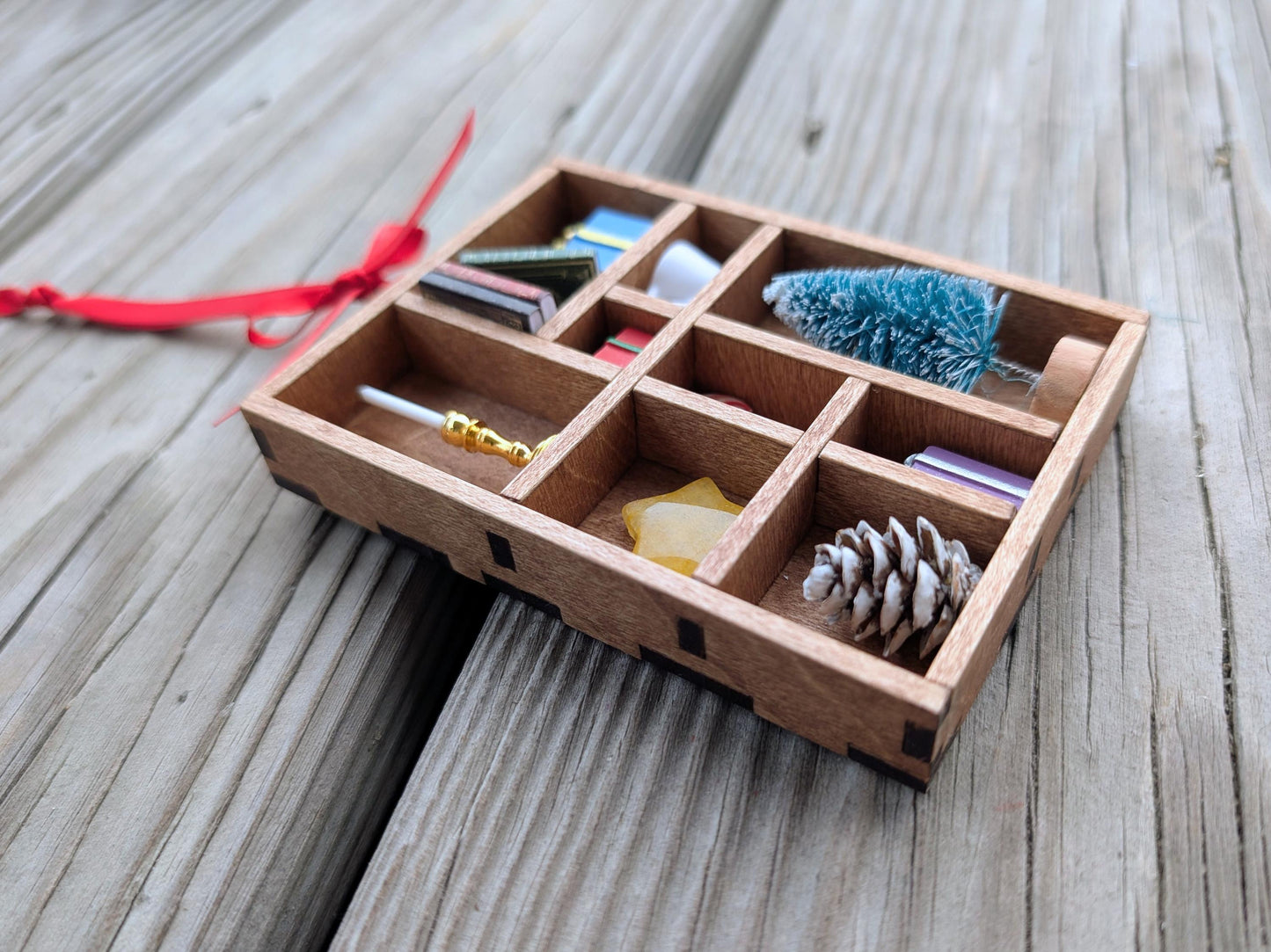 Cozy Christmas Shadow Box Ornament | Hygge Holiday Decor | Miniature Library