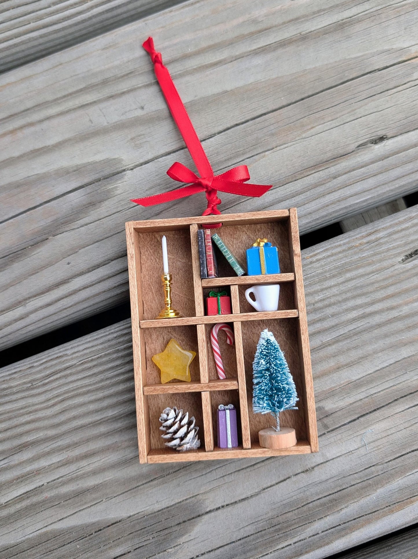Cozy Christmas Shadow Box Ornament | Hygge Holiday Decor | Miniature Library
