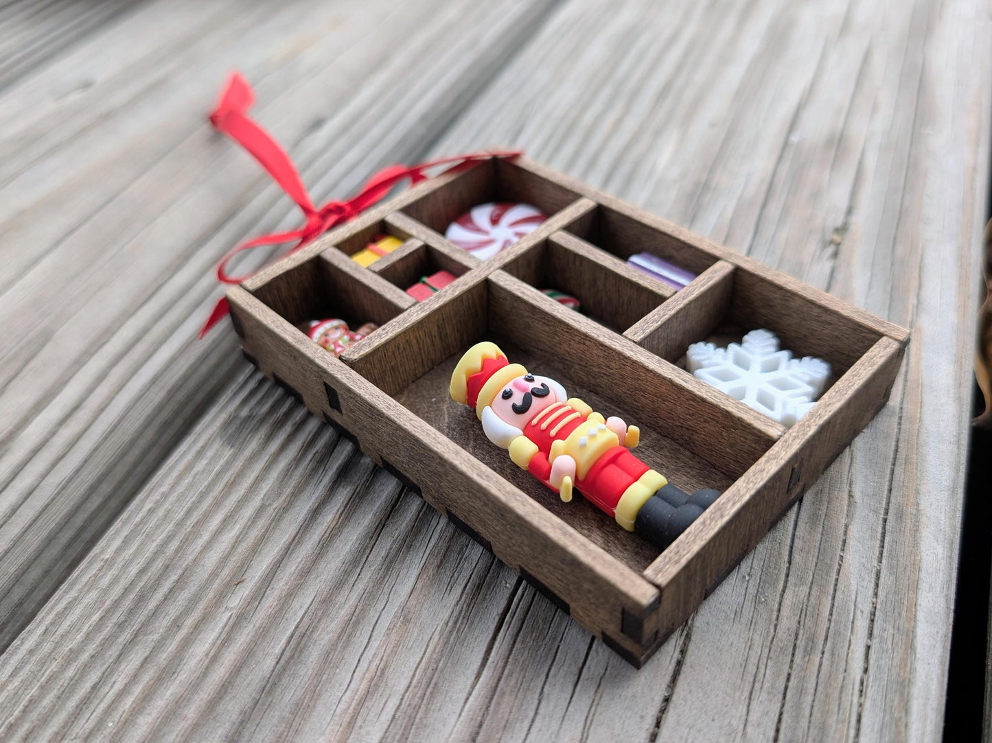 Miniature Christmas Shadow Box Ornament | Wooden Printer's Tray Style | Classic Christmas Diorama