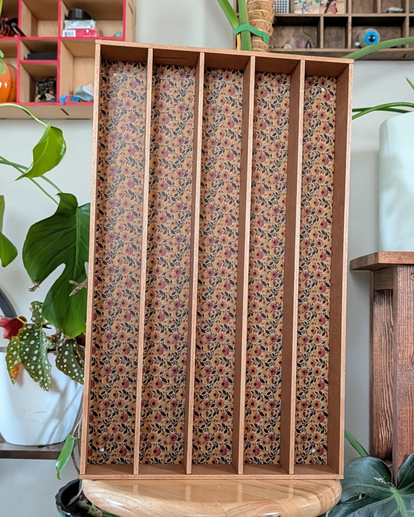 5 Compartment Shadow Box Wooden Display Shelf - Wall Cubby Shelf - 2x18 - Trinket Shelf - Curio Cabinet