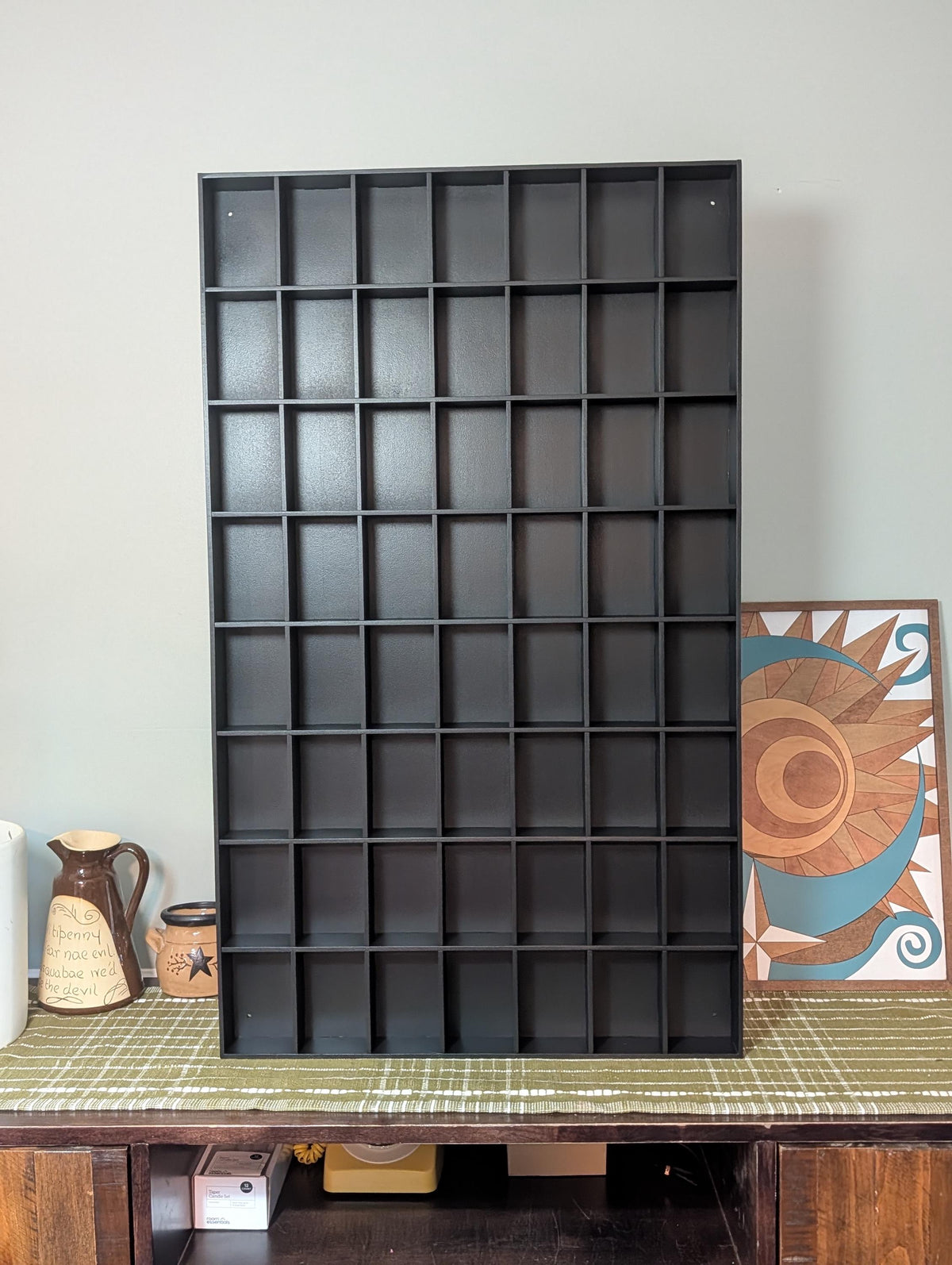 56 Compartment Wooden Display Shelf - 4x4 - Trinket Shelf - Curio Cabinet - Oversize