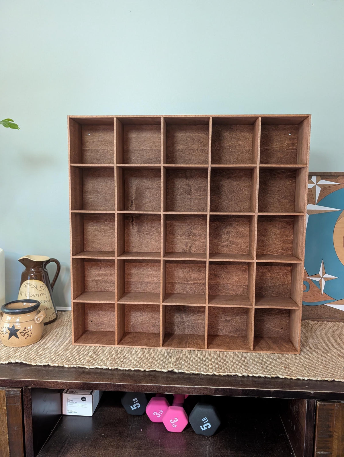 25 Compartment Wooden Display Shelf - 4.5x4.5 - Trinket Shelf - Curio Cabinet - Cubic