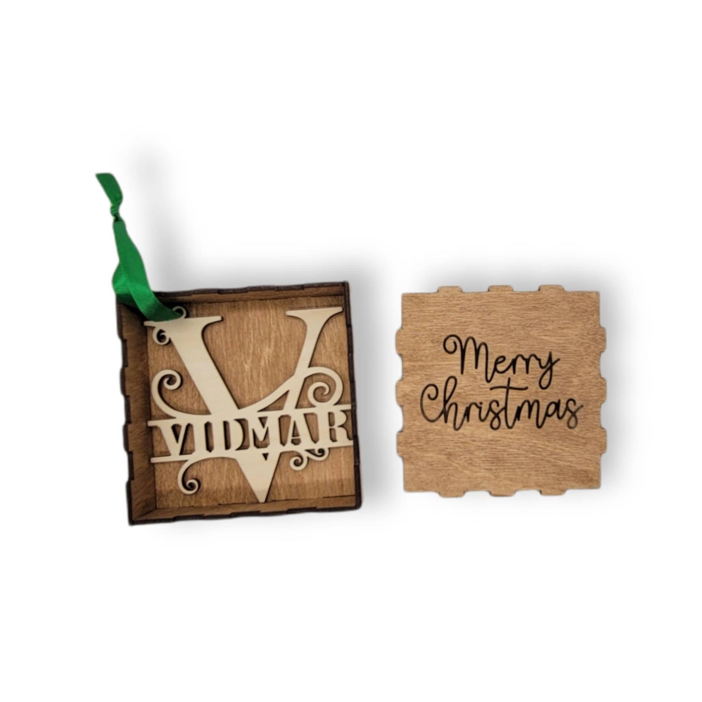 Wooden Monogram Christmas Ornament - Custom Name Ornament - Split Monogram Name Ornament - Personalized Ornament