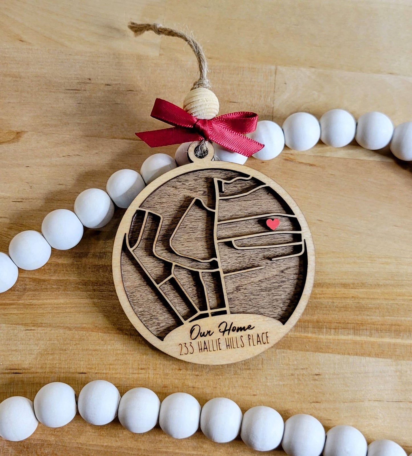 CUSTOM Any Map Address Home Engraved Wooden Christmas Ornament - Custom Home Housewarming Gift - Address Sign - New Home Ornament