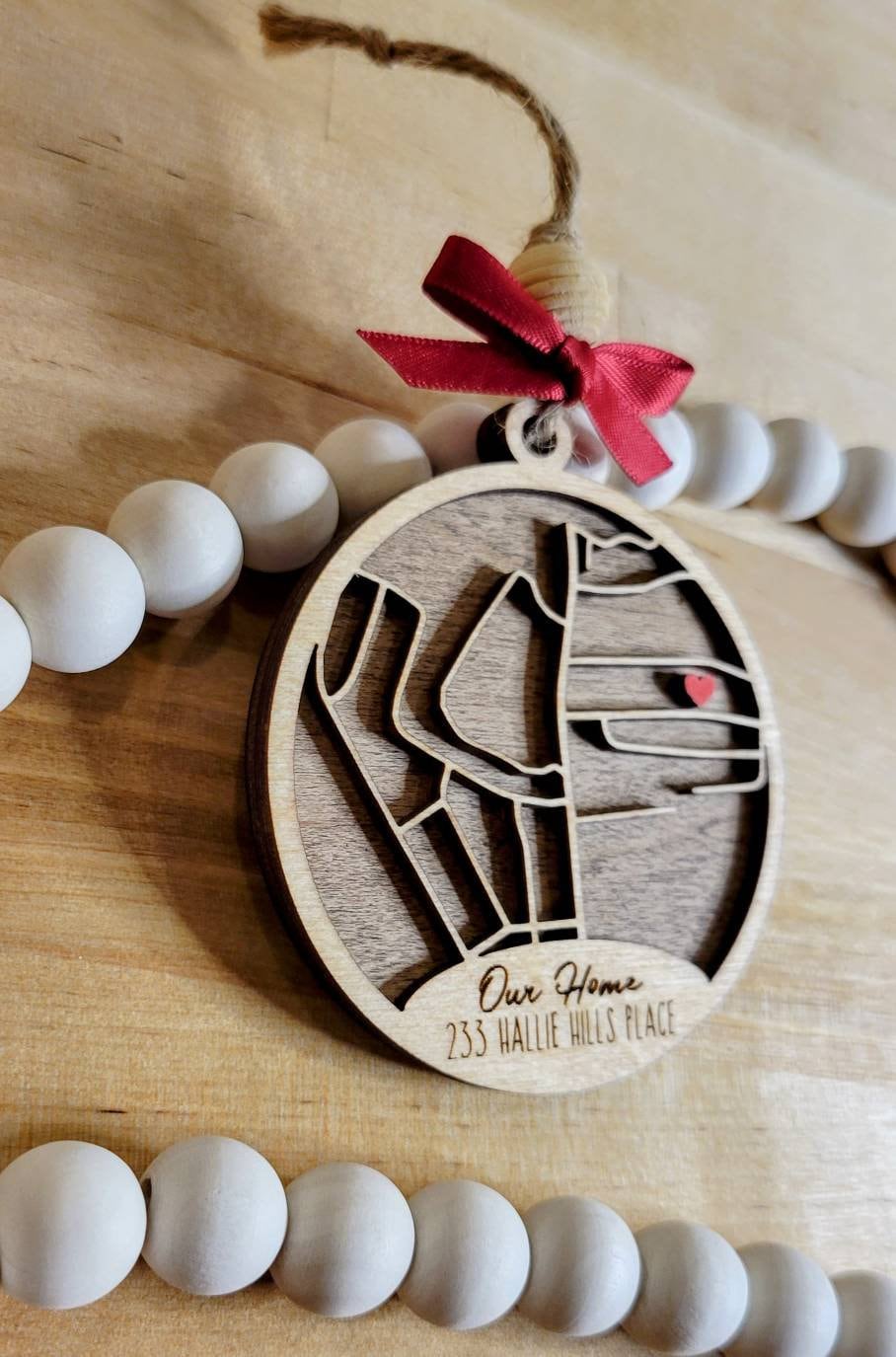 CUSTOM Any Map Address Home Engraved Wooden Christmas Ornament - Custom Home Housewarming Gift - Address Sign - New Home Ornament