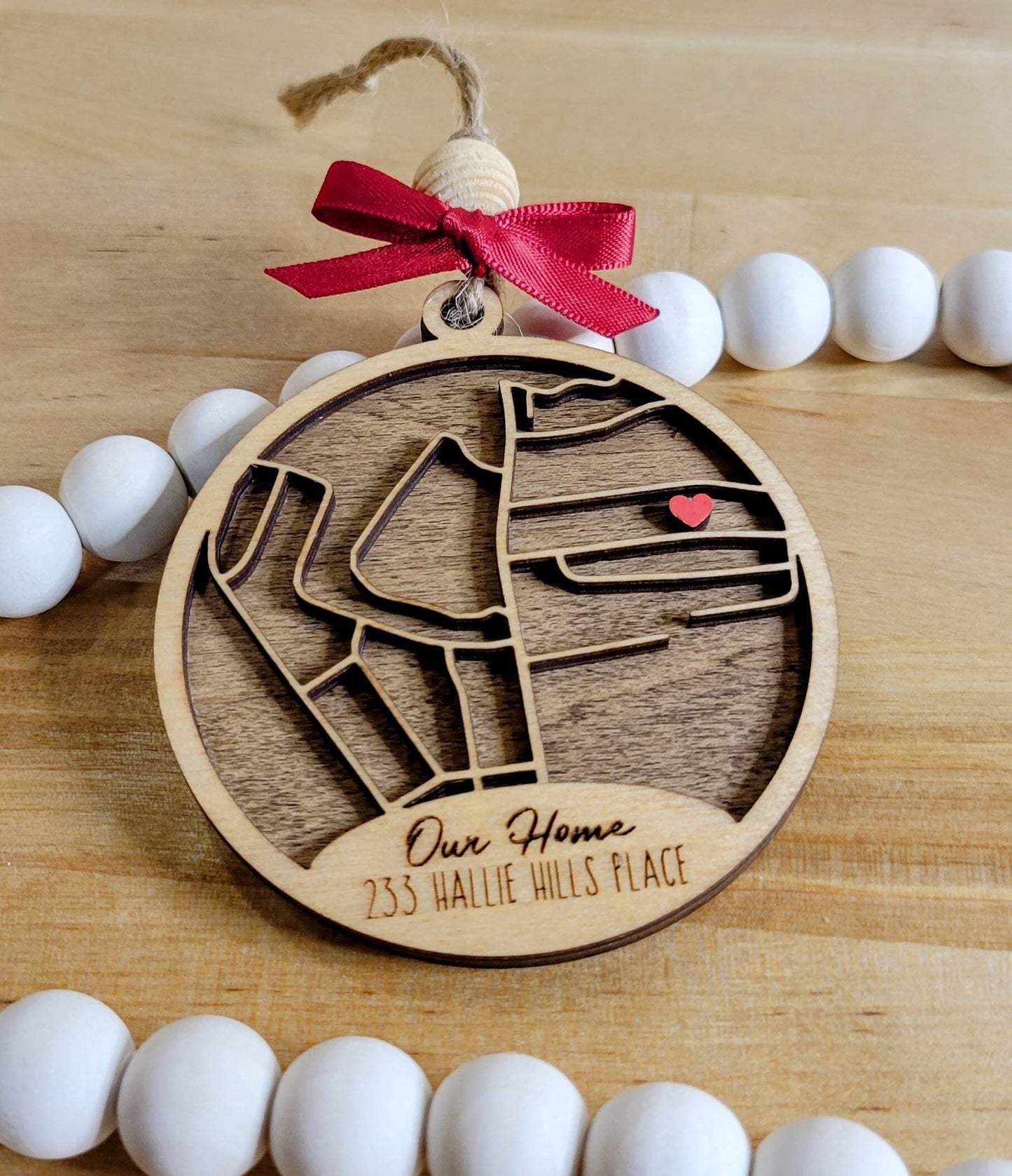 CUSTOM Any Map Address Home Engraved Wooden Christmas Ornament - Custom Home Housewarming Gift - Address Sign - New Home Ornament