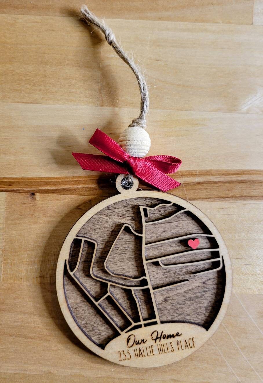 CUSTOM Any Map Address Home Engraved Wooden Christmas Ornament - Custom Home Housewarming Gift - Address Sign - New Home Ornament