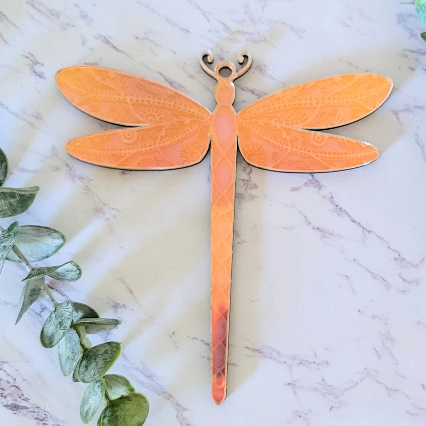Iridescent Floral Dragonfly Suncatcher - Crystal Acrylic Suncatcher - Witchy Floral Dragonfly Decor - Window Light Sun Catcher