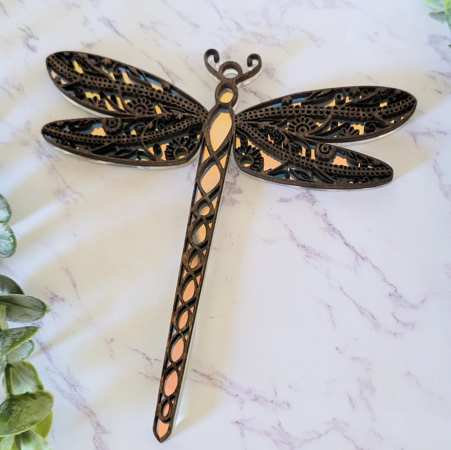 Iridescent Floral Dragonfly Suncatcher - Crystal Acrylic Suncatcher - Witchy Floral Dragonfly Decor - Window Light Sun Catcher