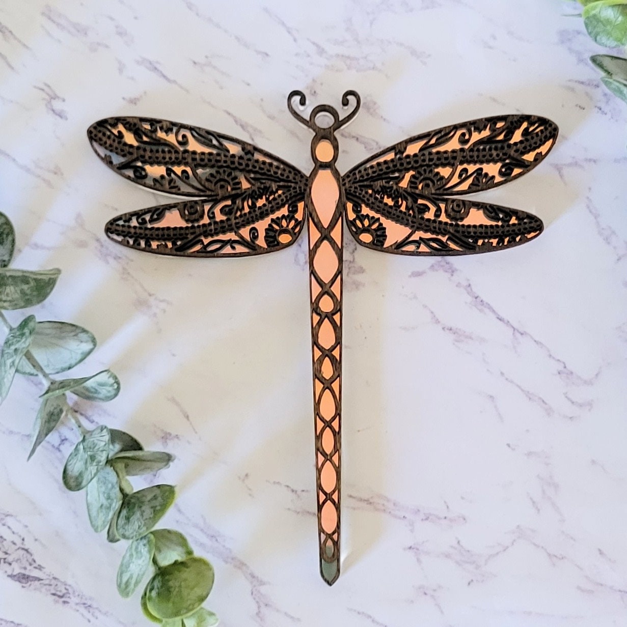 Iridescent Floral Dragonfly Suncatcher - Crystal Acrylic Suncatcher - Witchy Floral Dragonfly Decor - Window Light Sun Catcher